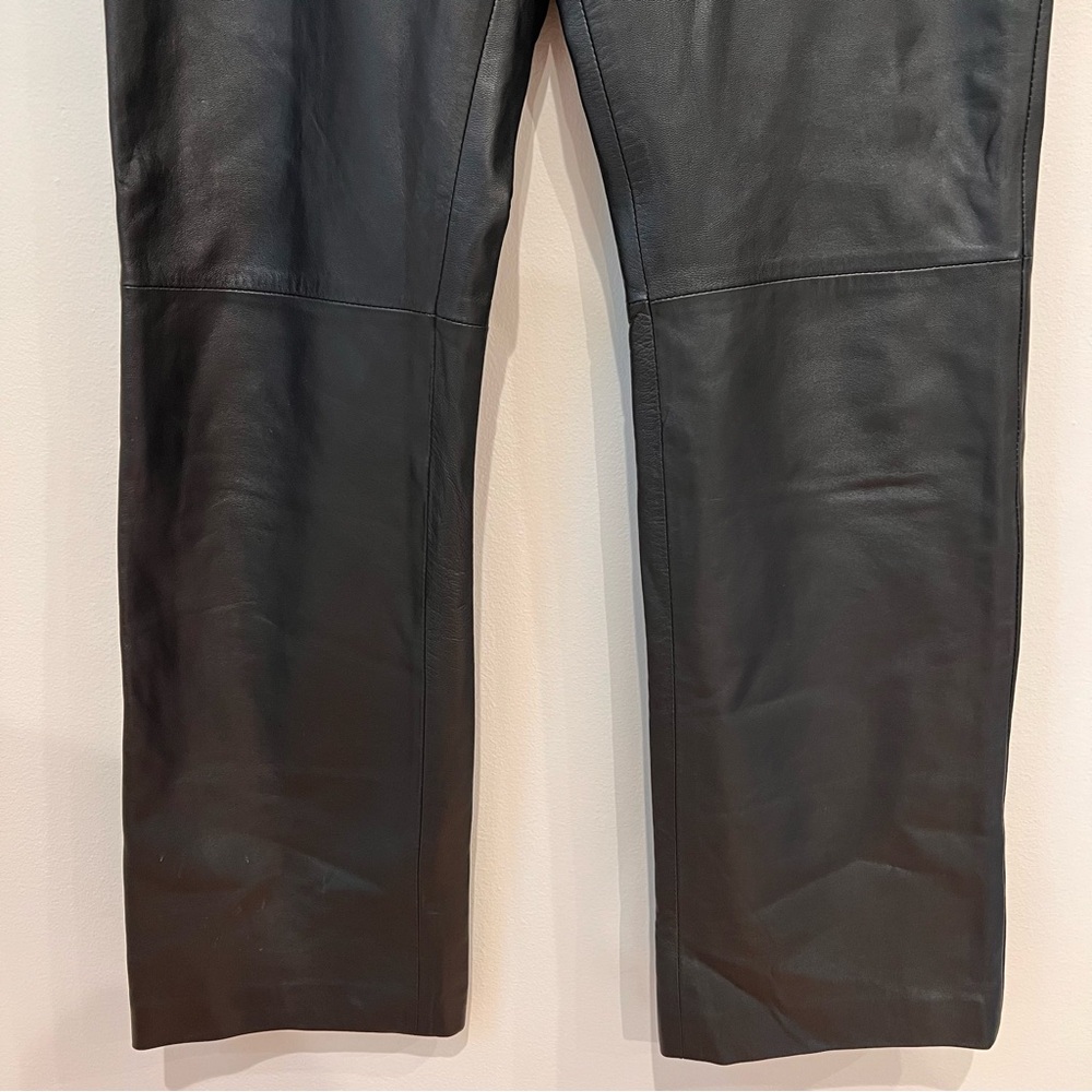 Nicole Miller New York 100% Leather Pants High Rise Straight Leg Black Y2K, 8 - Picture 3 of 14